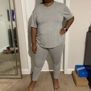 Gray Side Stripe T Shirt & Leggings Loungewear Set